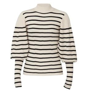 KHAITE Cream and Black Striped Turtleneck Sweater